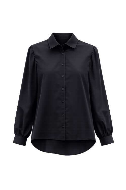 Siyah Balon Kol Gömlek