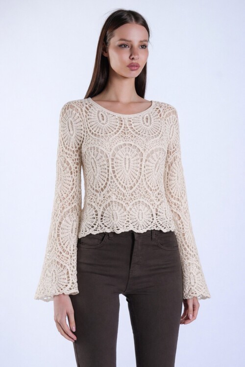 Bej Örgü Premium Kazak