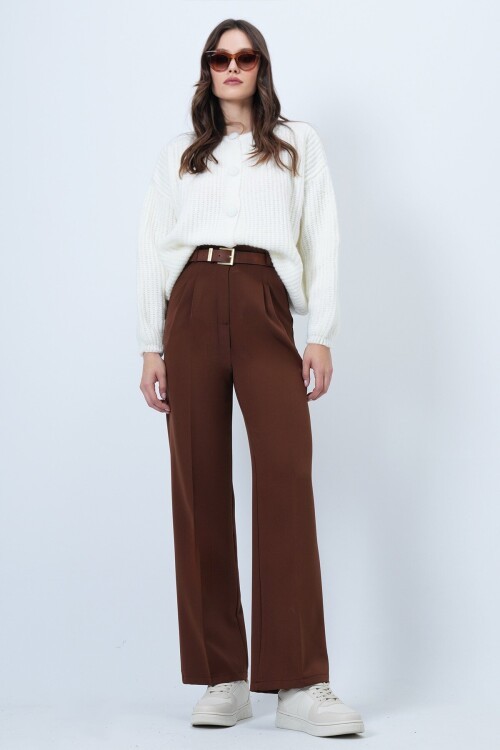 Beli Lastikli Düğme Kapamalı Çift Cepli Pantolon