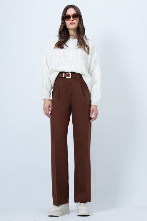 Beli Lastikli Düğme Kapamalı Çift Cepli Pantolon