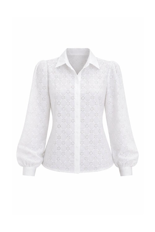 Beyaz Güpür Dokuma Premıum Gömlek