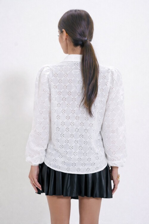 Beyaz Güpür Dokuma Premıum Gömlek