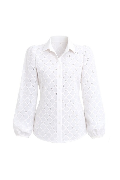 Beyaz Güpür Dokuma Premıum Gömlek