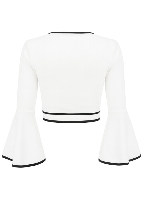 Beyaz İspanyol Kol Biye Detaylı Bağlamlı Kruvaze Bluz