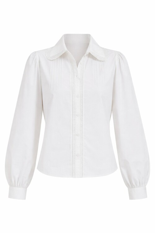 Beyaz Yakası Fisto Nervürlü Pamuklu Dokuma Gömlek Esq7628