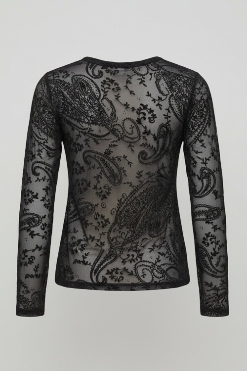 Bisiklet Flok Baskılı Tül Detaylı Bluz