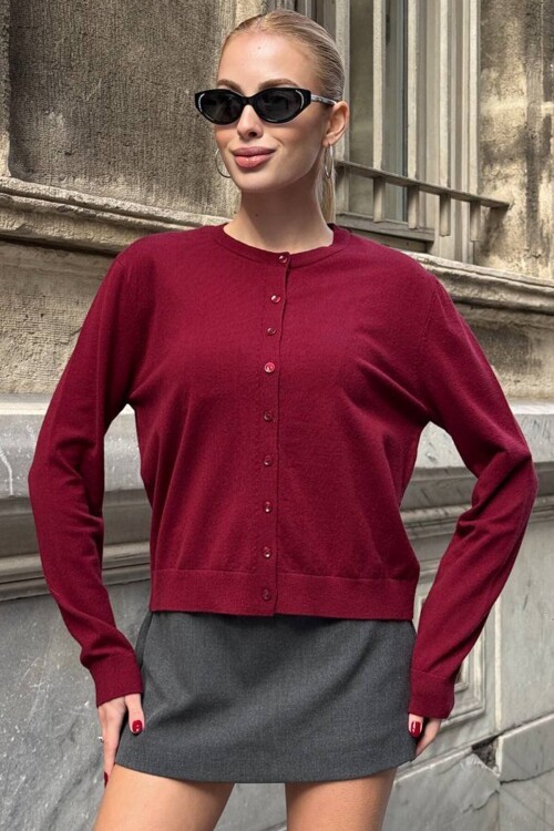 Bisiklet Yaka Düğmeli Triko Hırka