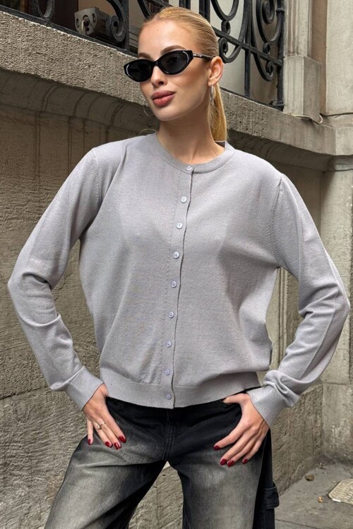 Bisiklet Yaka Düğmeli Triko Hırka