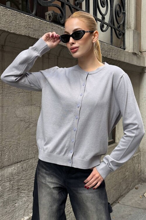 Bisiklet Yaka Düğmeli Triko Hırka