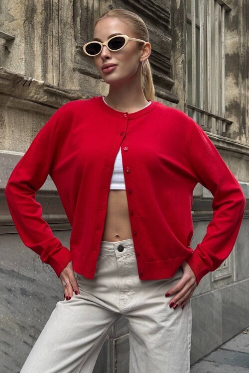 Bisiklet Yaka Düğmeli Triko Hırka