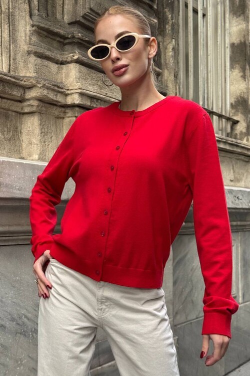 Bisiklet Yaka Düğmeli Triko Hırka