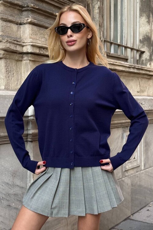 Bisiklet Yaka Düğmeli Triko Hırka