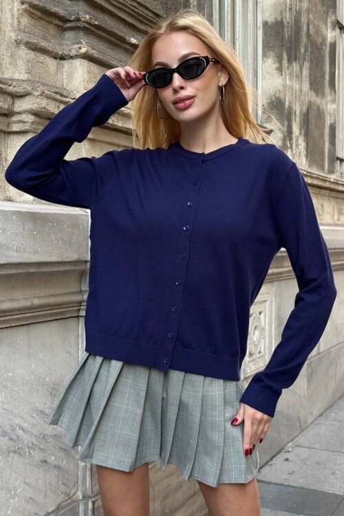 Bisiklet Yaka Düğmeli Triko Hırka