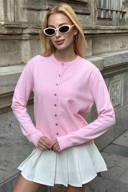 Bisiklet Yaka Düğmeli Triko Hırka