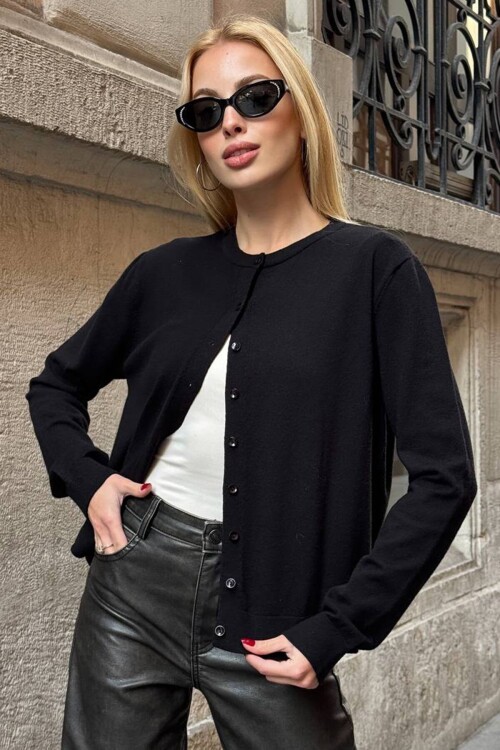 Bisiklet Yaka Düğmeli Triko Hırka