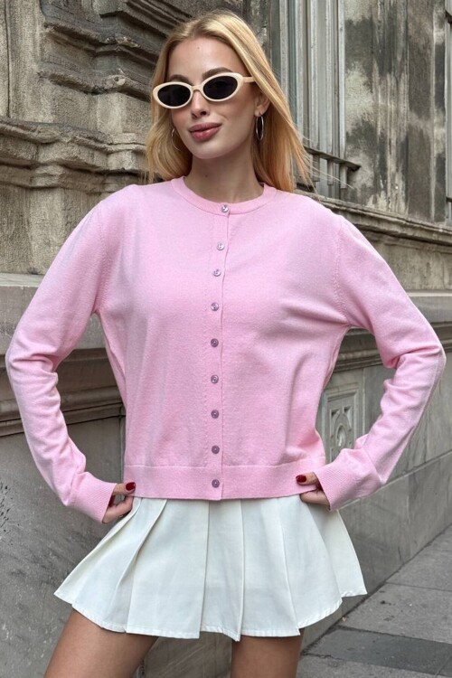 Bisiklet Yaka Düğmeli Triko Hırka