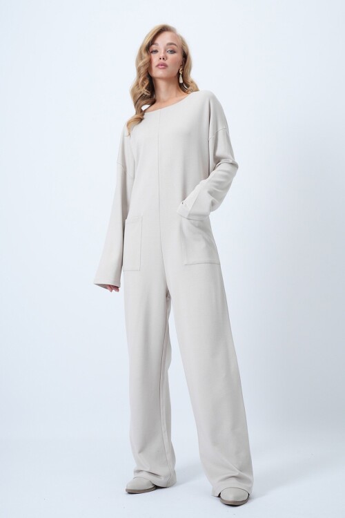 Bisiklet Yaka Sırtı Fermuarlı Rahat Kesim Tulum