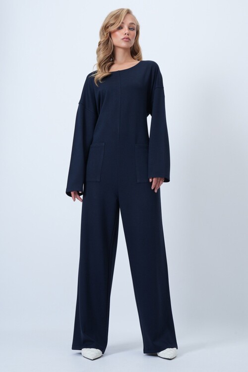 Bisiklet Yaka Sırtı Fermuarlı Rahat Kesim Tulum