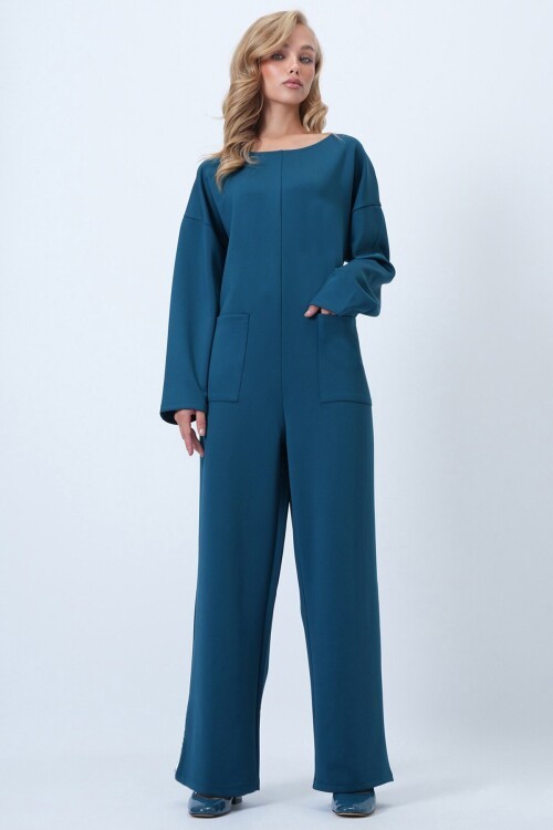 Bisiklet Yaka Sırtı Fermuarlı Rahat Kesim Tulum