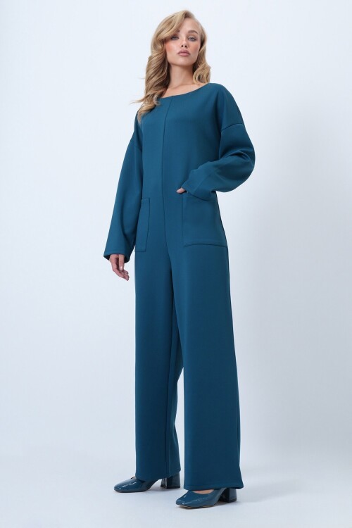 Bisiklet Yaka Sırtı Fermuarlı Rahat Kesim Tulum