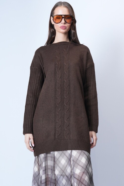 Kahverengi Bisiklet Yaka Triko Kazak