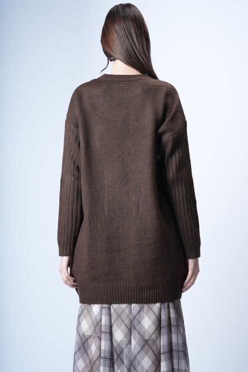 Kahverengi Bisiklet Yaka Triko Kazak