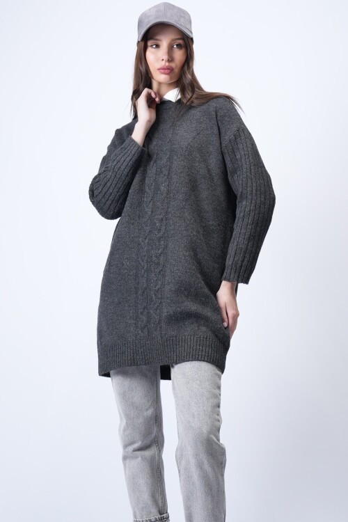 Antrasit Bisiklet Yaka Triko Kazak