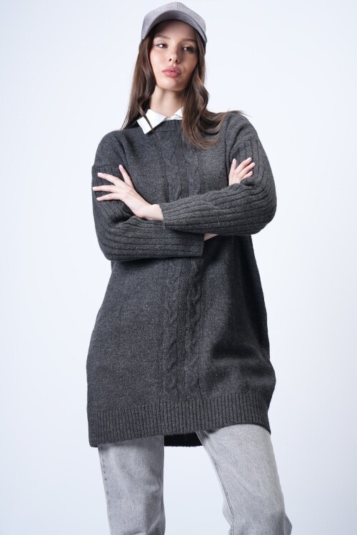 Antrasit Bisiklet Yaka Triko Kazak