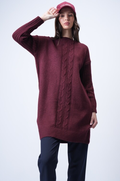 Bordo Bisiklet Yaka Triko Kazak