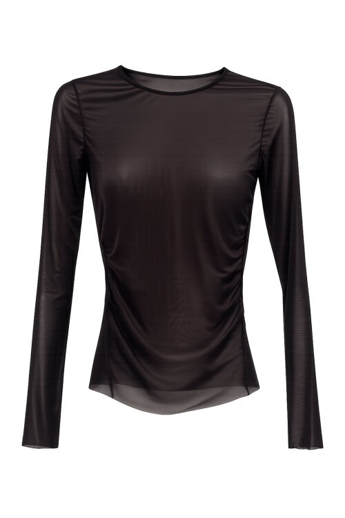 Kahverengi Bisiklet Yaka Tül Bluz