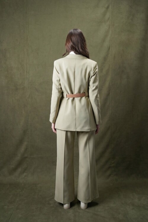 Çağla Yeşili Blazer Ceket Palazzo Takım