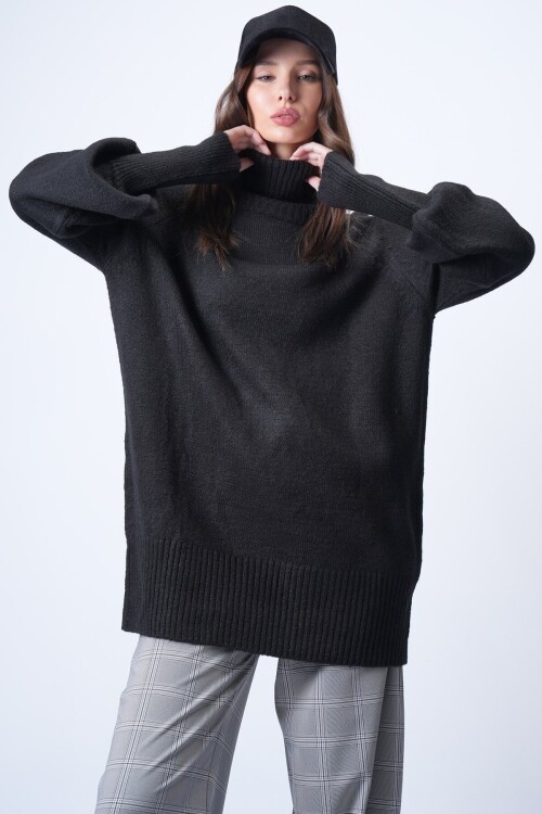 Siyah Oversize Triko Kazak