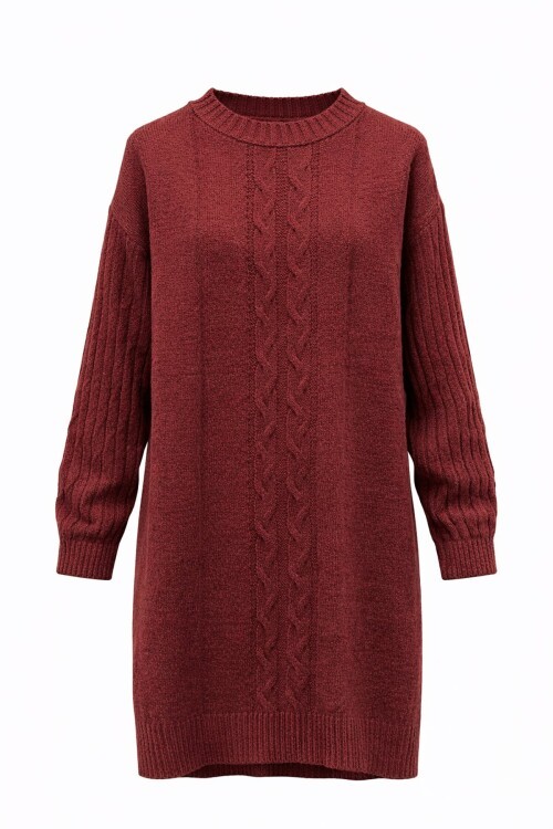 Bordo Bisiklet Yaka Triko Kazak