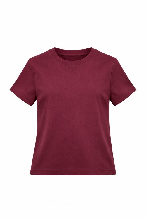 Bordo Likralı Kısa T-Shirt