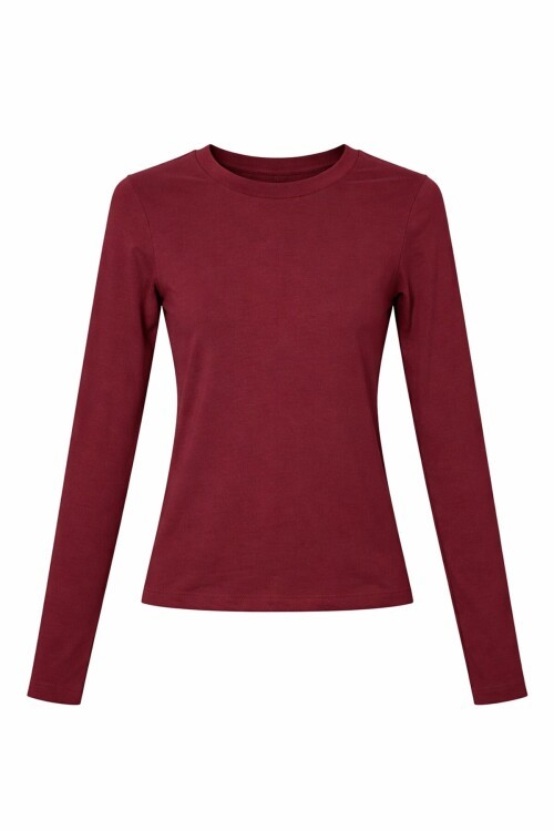 Bordo Likralı Uzun Kollu Bluz