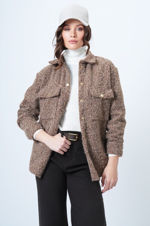 Buklet Dokulu Oversize Gömlek Ceket