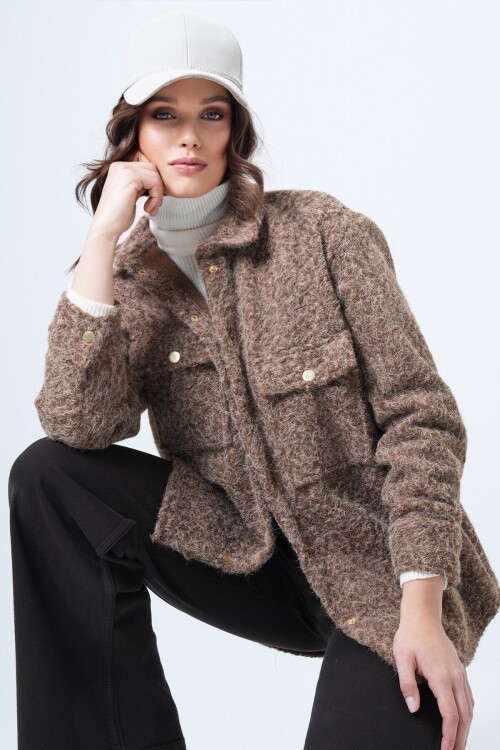 Buklet Dokulu Oversize Gömlek Ceket