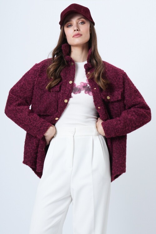 Buklet Dokulu Oversize Gömlek Ceket