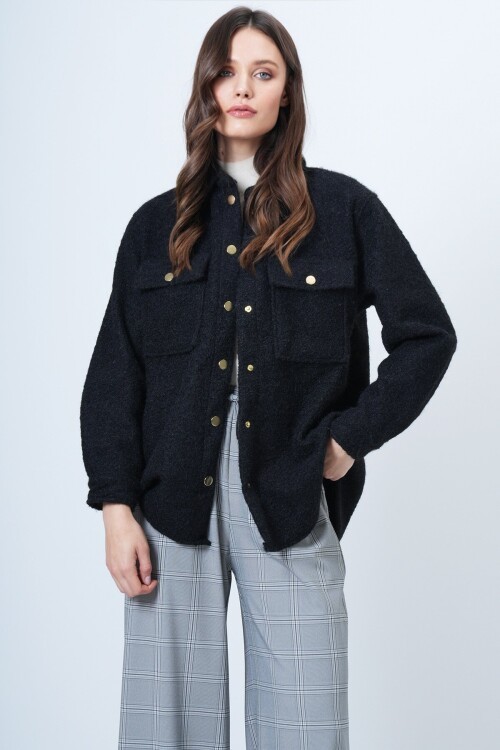 Buklet Dokulu Oversize Gömlek Ceket