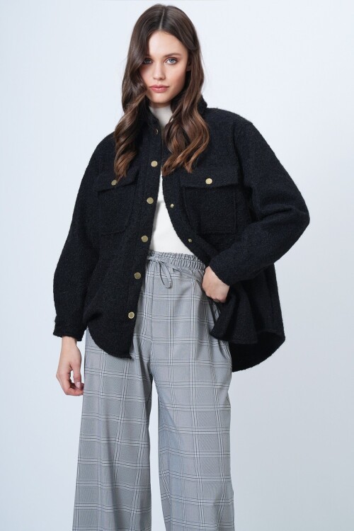 Buklet Dokulu Oversize Gömlek Ceket