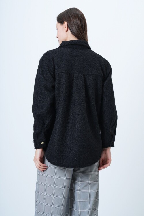 Buklet Dokulu Oversize Gömlek Ceket