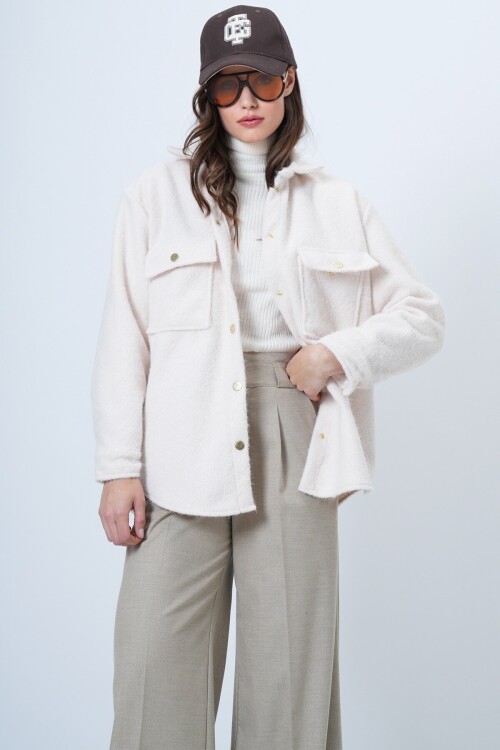 Buklet Dokulu Oversize Gömlek Ceket