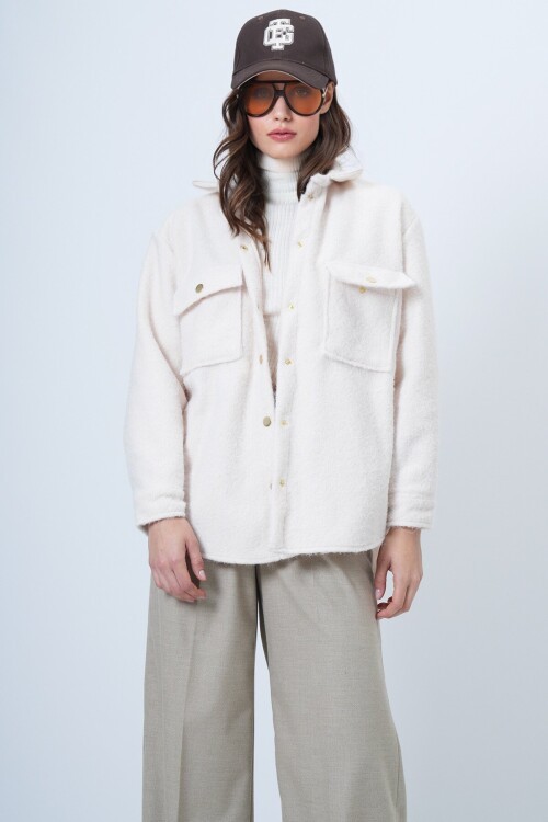 Buklet Dokulu Oversize Gömlek Ceket