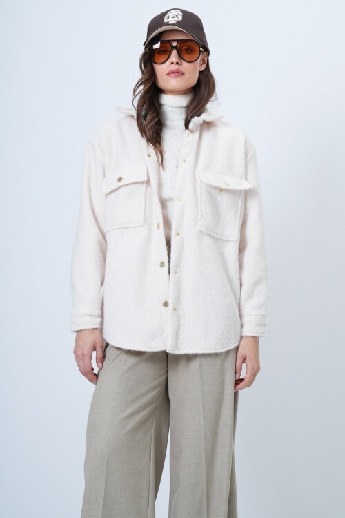 Buklet Dokulu Oversize Gömlek Ceket