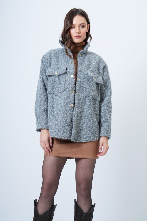 Buklet Dokulu Oversize Gömlek Ceket