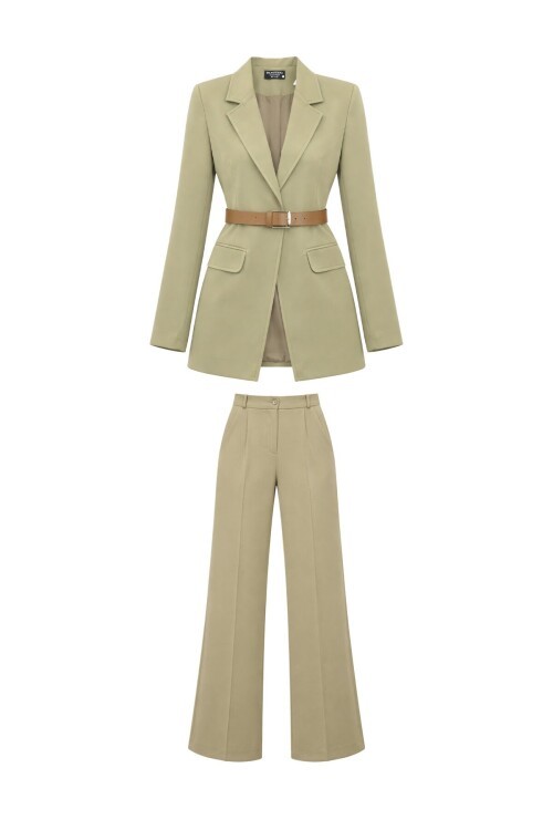 Çağla Yeşili Blazer Ceket Palazzo Takım