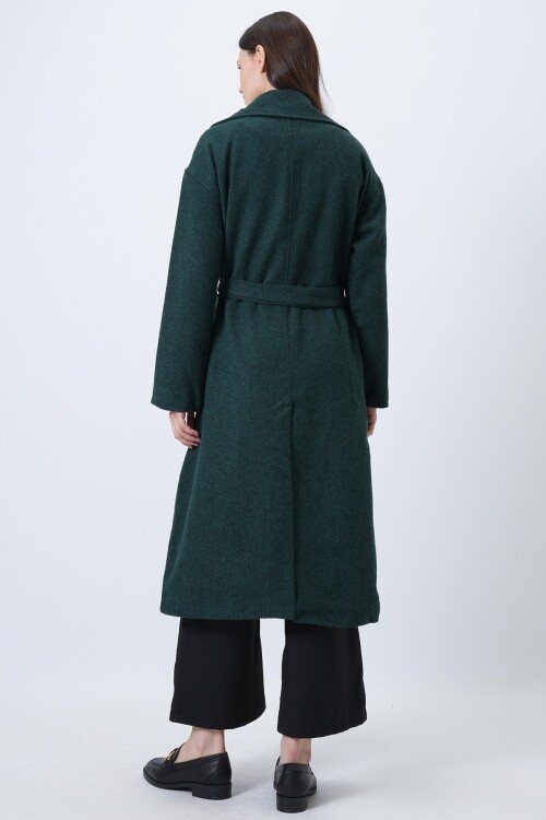 Ceket Yaka Torba Cepli İçi Astarlı Kuşak Bağlamalı Kaşe Kaban