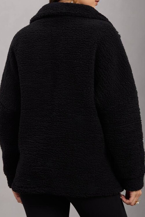 Çift Cepli Düğme Kapamalı Peluş Ceket