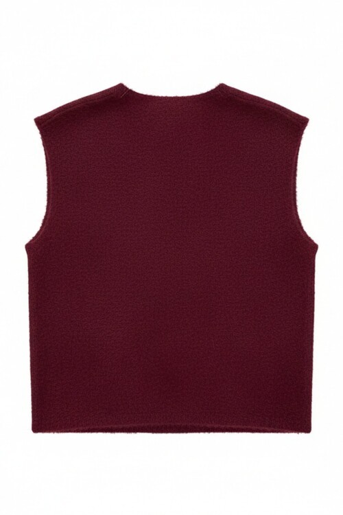 Çift Cepli Gold Düğmeli Yumoş Yelek