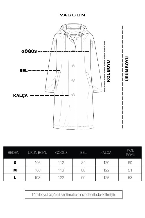 Çift Cepli Kapüşonlu Beli Bağlamalı Düğme Kapamalı Astarlı Trençkot